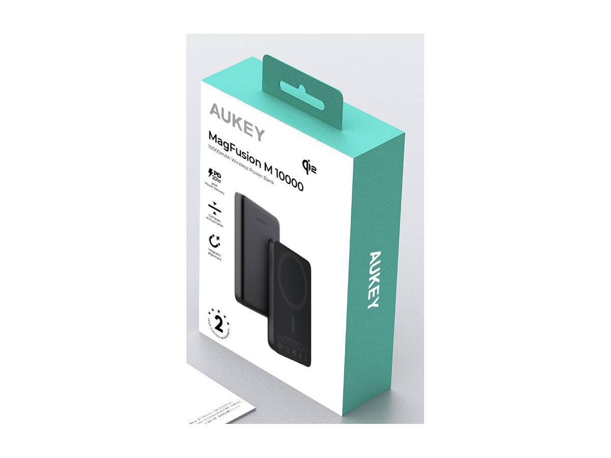 AUKEY MagFusion Slim 10000mAh PB-MS08 BG Powerbank Qi2 Wireless,Black (0689323790760)