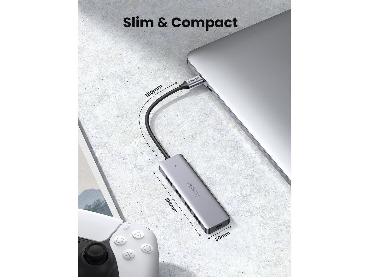 UGREEN USB-C Hub 4in1, Silver 70336 4xUSB-A (6957303873364)