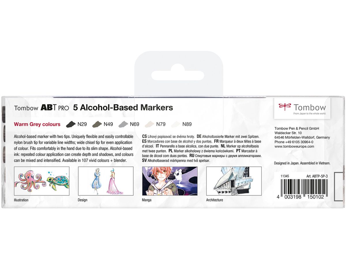TOMBOW Dual Brush Pen ABT PRO ABTP-5P-3 Warm Grey Colours Set, 5 Stück (4003198150102)