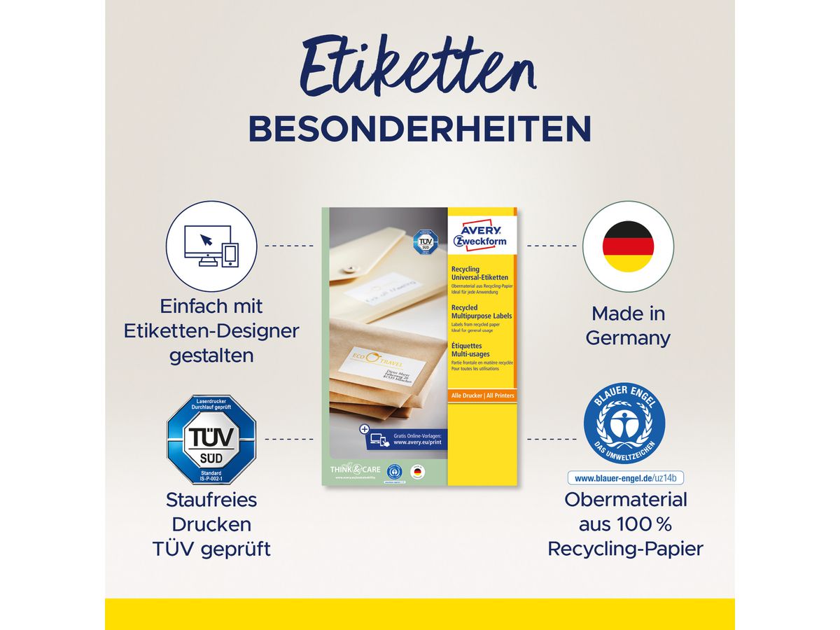 AVERY ZWECKFORM Etiketten 48x105mm LR3424-10 weiss, perm. 10 Blatt/12 Stk. (4004182334744)