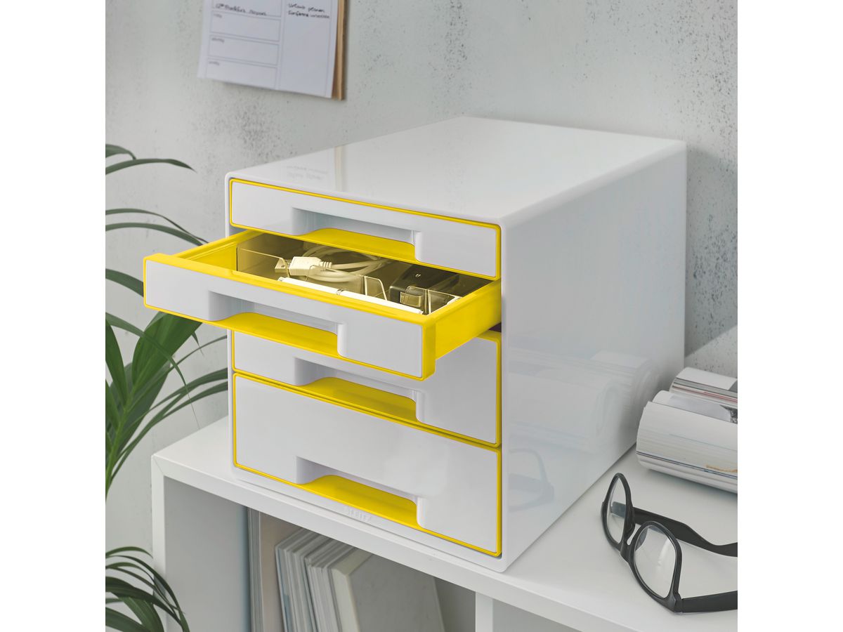 LEITZ Set tiroirs WOW Cube A4 5213-20-16 blanc/jaune 4 tiroirs (4002432121601)
