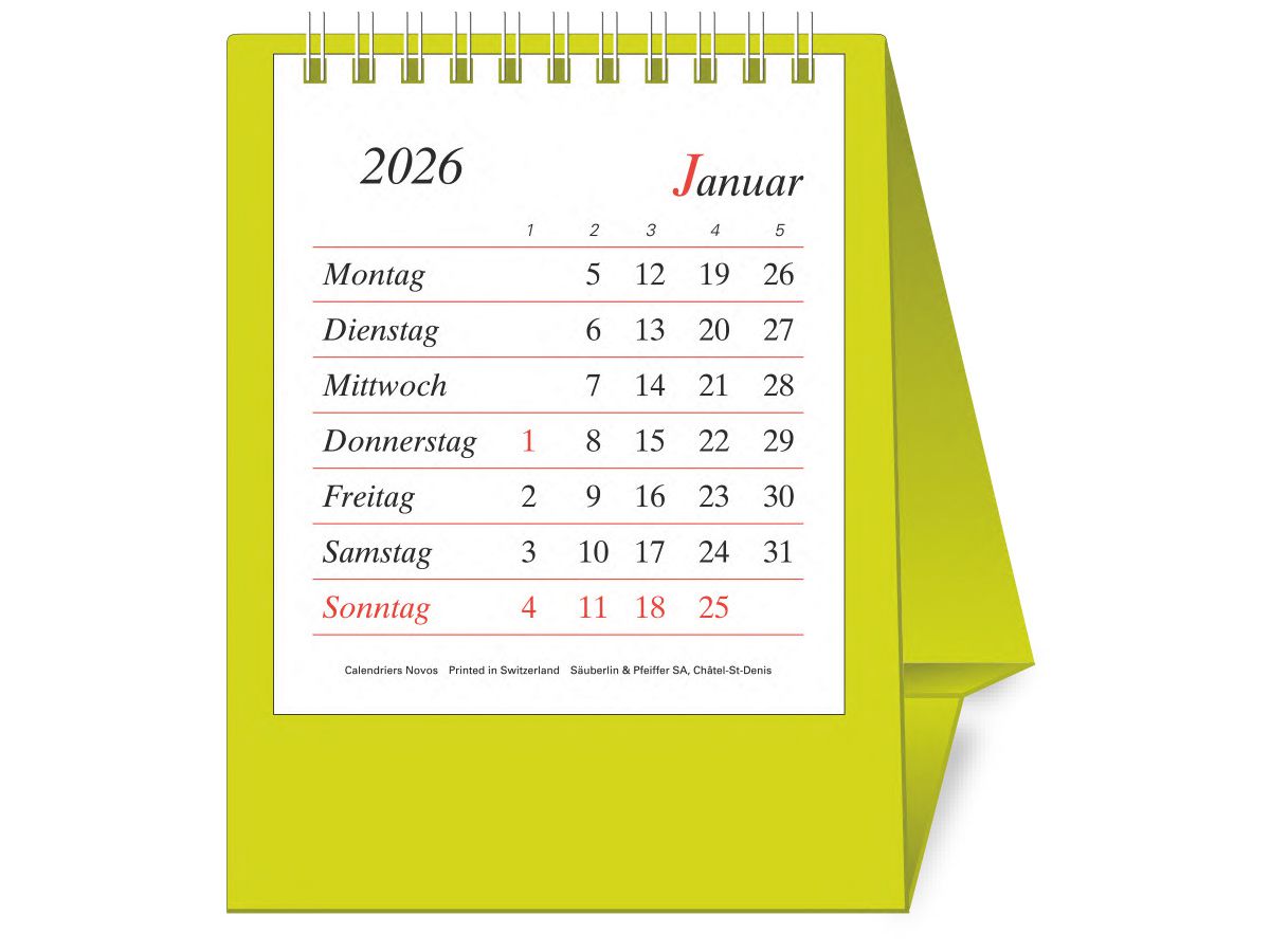 NOVOS Cal. table Pro Bristol D. 2026 509025 1M/1P vert clair DE 11.5x14cm (9771663509025)