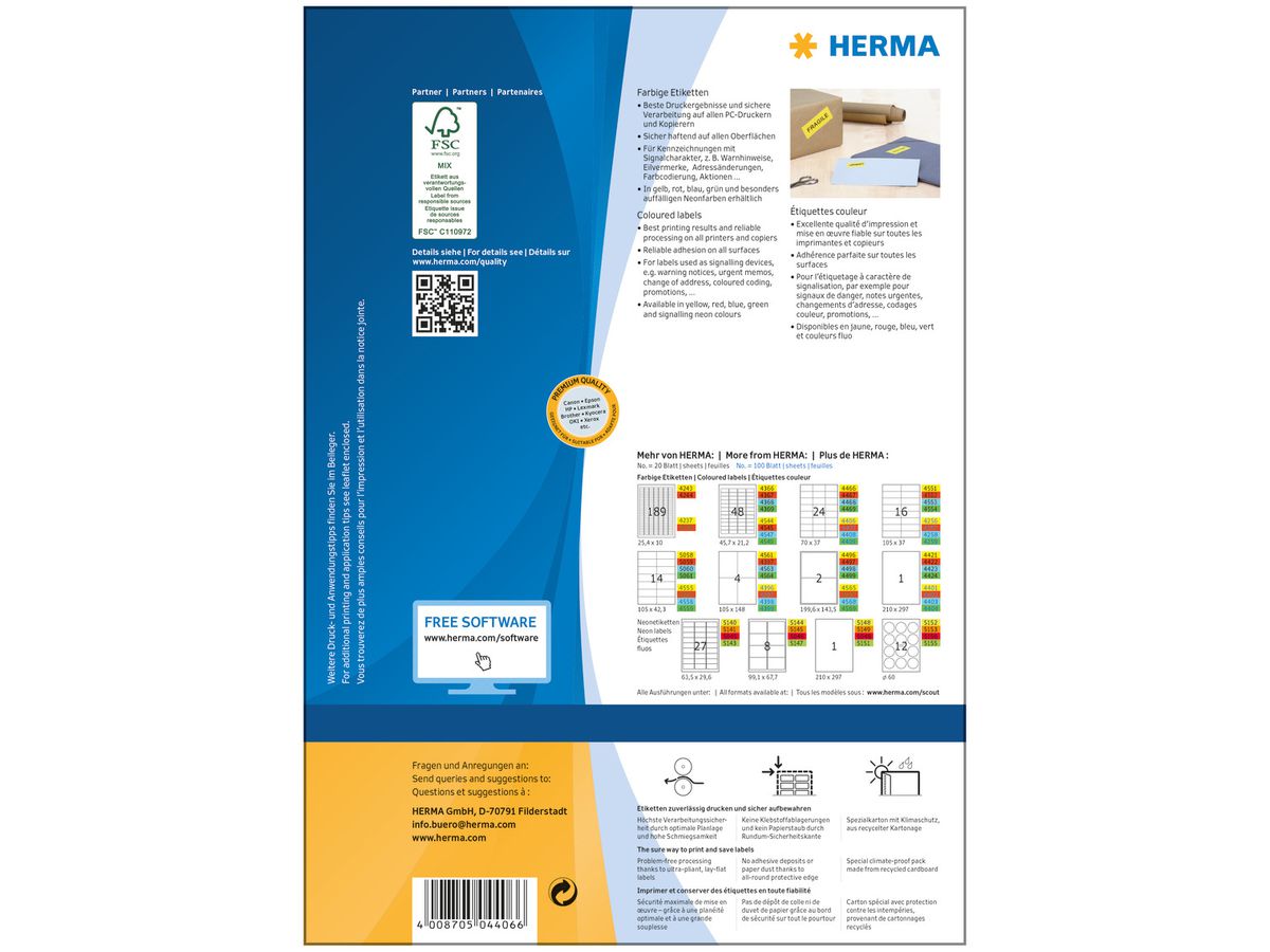 HERMA Etichette SPECIAL 70x37mm 4406 giallo,perm. 2400 pz./100 f. (4008705044066)