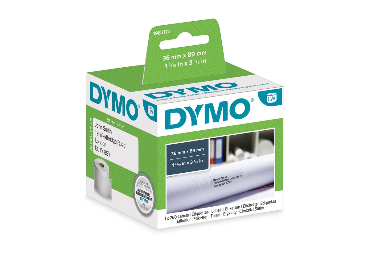 DYMO Adress-Etiketten 89x36mm 1983172 weiss, Papier 1 Rl./260 Stk. (3501179831725)