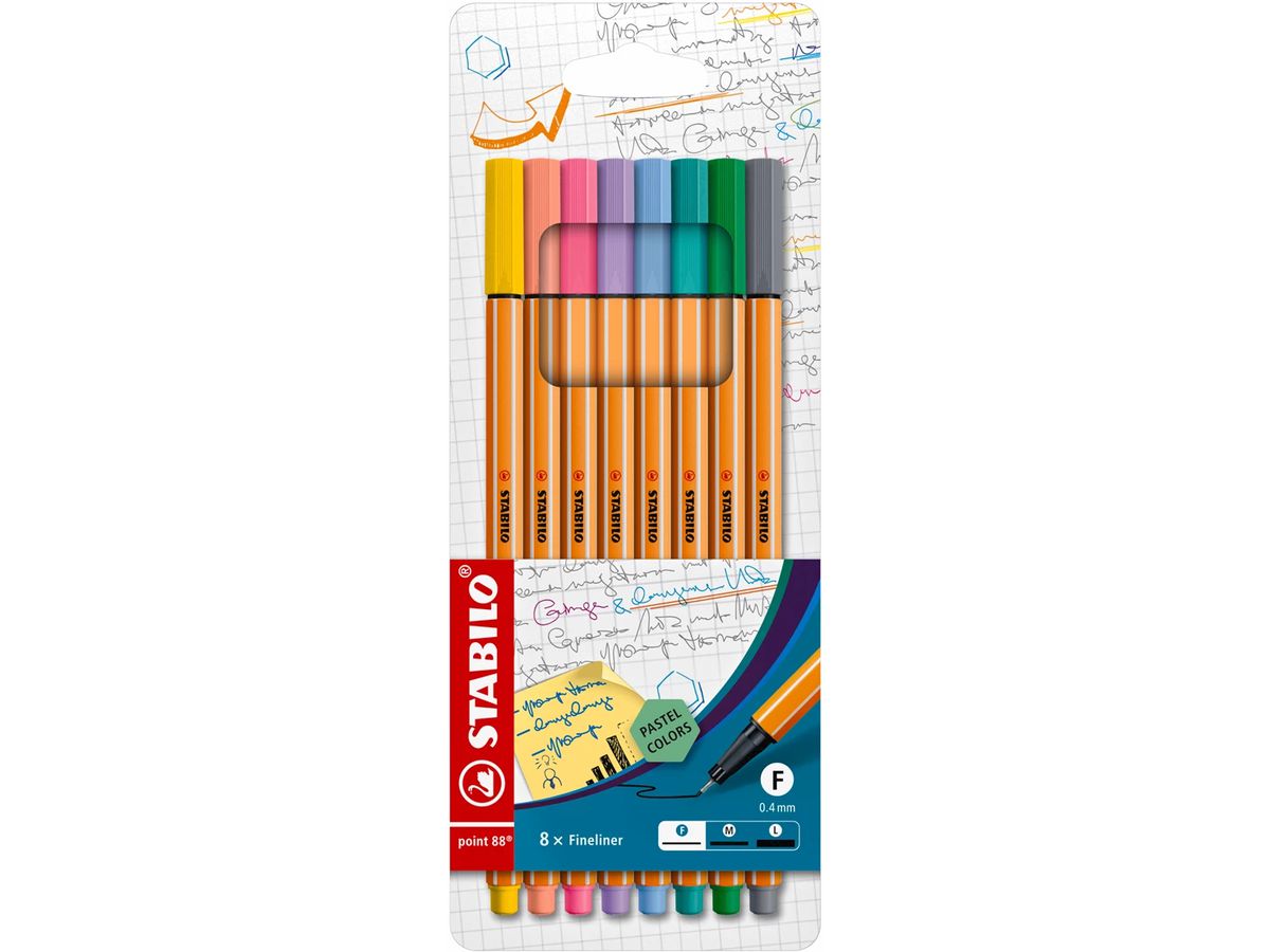 STABILO Fineliner Point 88 0.4mm 88/8-01 8er Etui Pastellfarben (4006381493499)