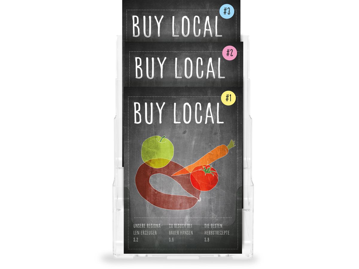 DEFLECTO Prospekthalter Docuholder A4 77301 hoch, 3 Fächer (0079916773018)