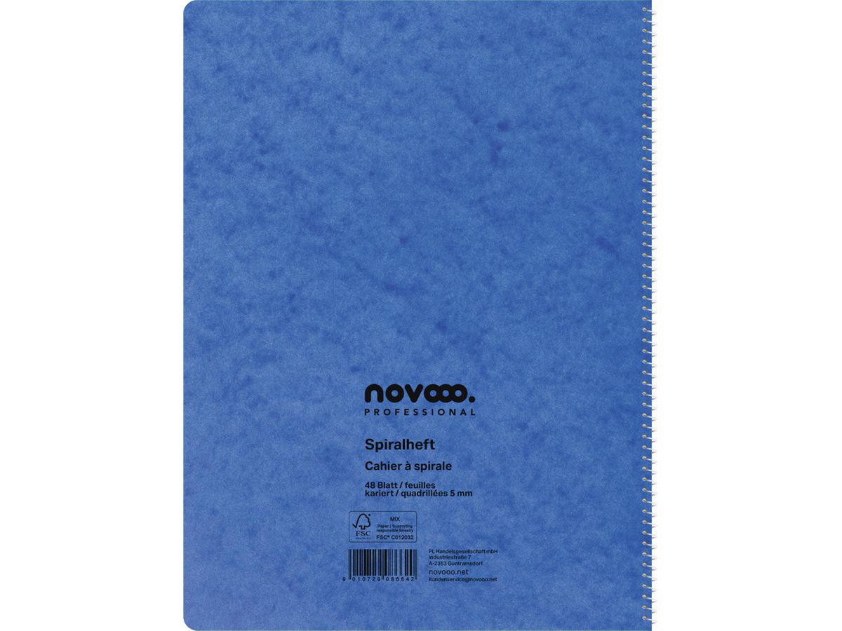 NOVOOO Spiralheft ass. A4 729784 kariert, 5mm, 80g 48 Blatt (9010729086842)