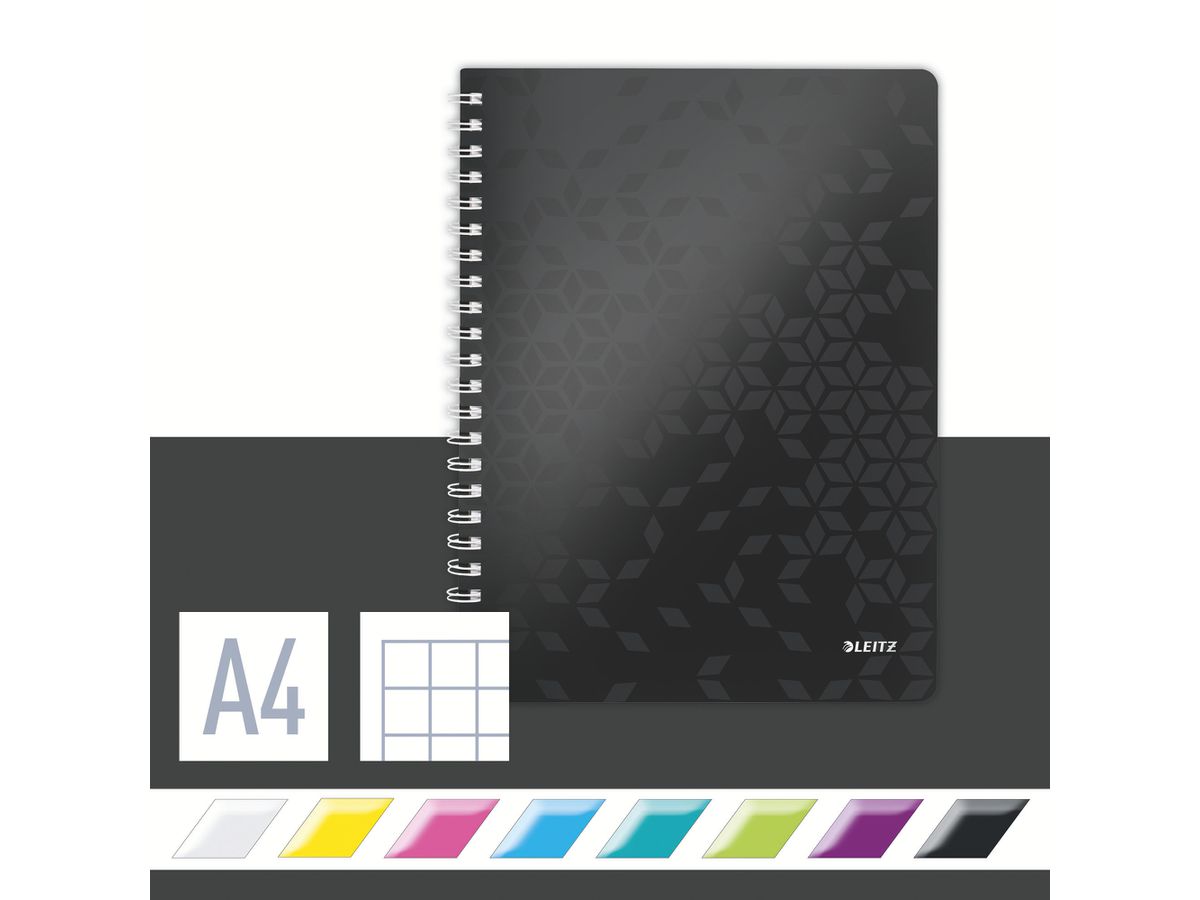 LEITZ Collegeblock WOW PP A4 4638-00-95 nero quadrettato (4002432121335)