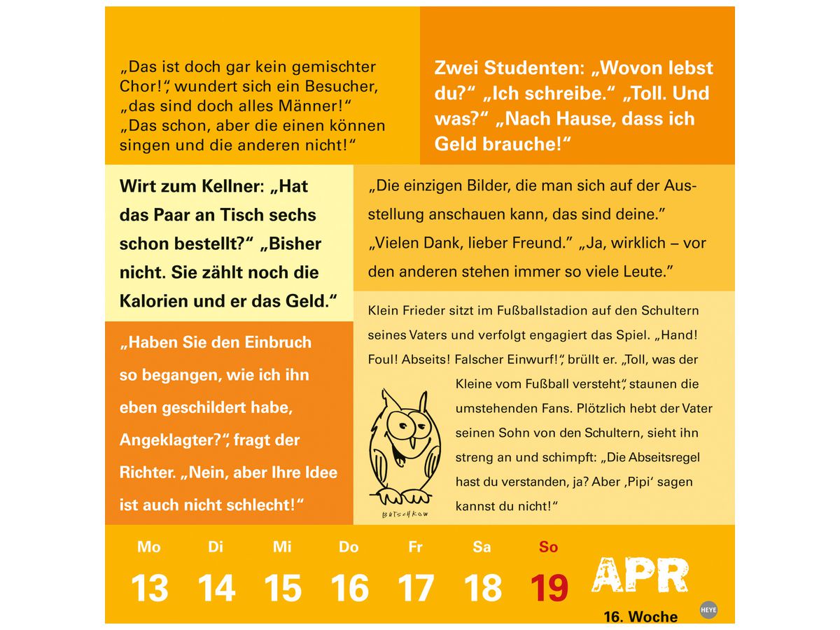 HEYE Calendrier Witze fürs Klo 2026 1373+26 1S/1P AL 17.5x17.5cm (9783756409556)