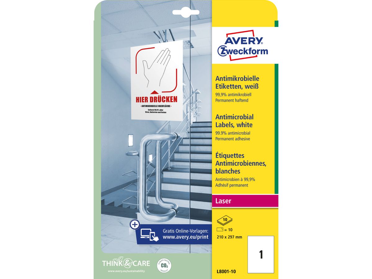 AVERY ZWECKFORM Etiketten L8001-10 Antimic. 210x297mm weiss (4004182380017)