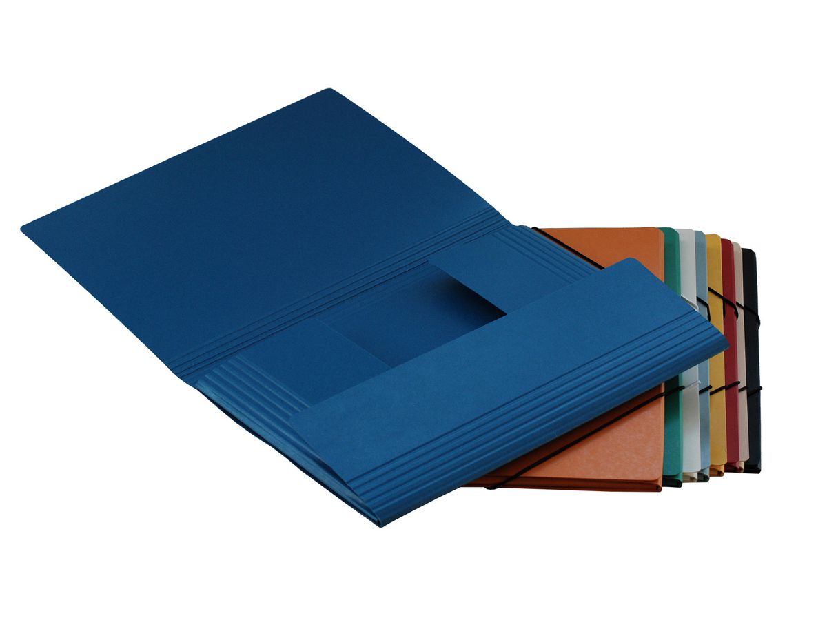 EROLA Gummibandmappe 650my A4 33299 blau Pressspan 3 Klappen (7640114443336)