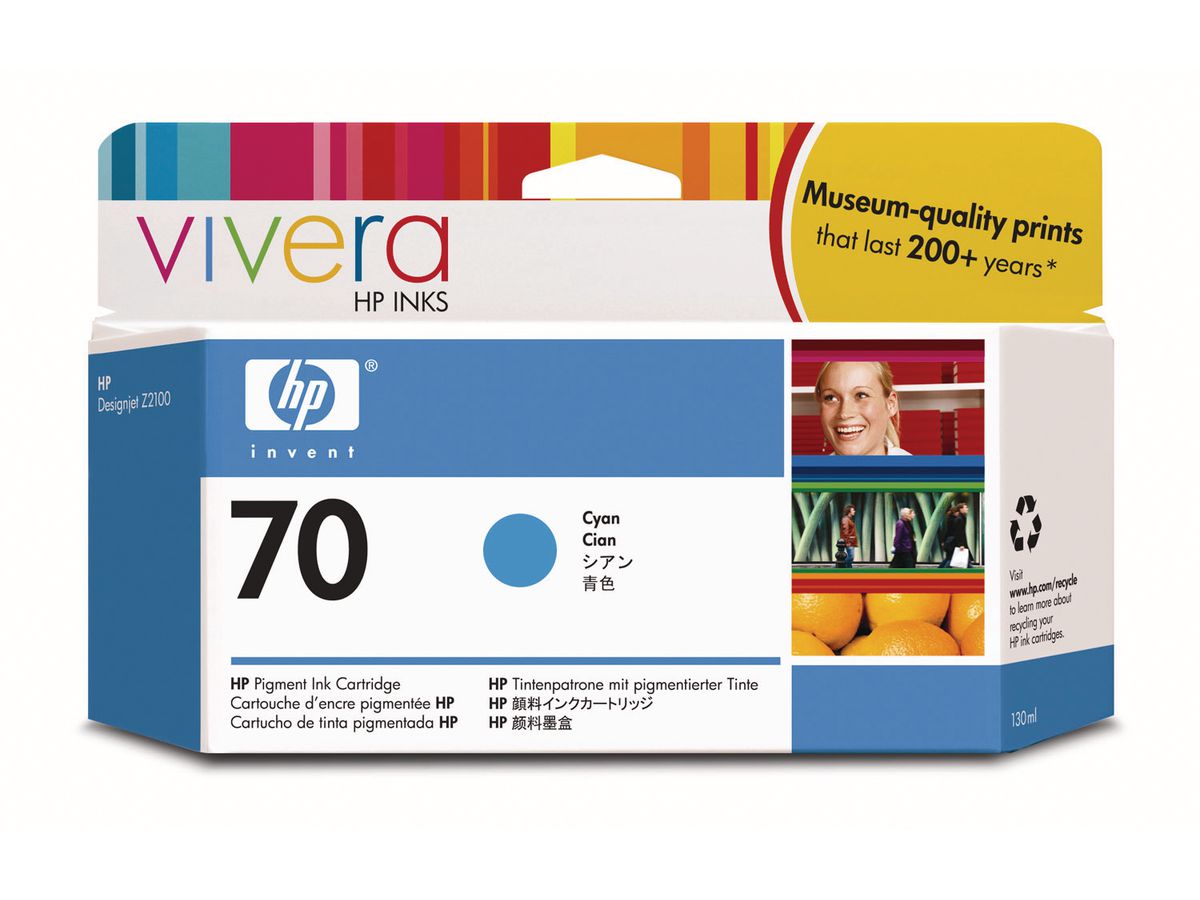 HP Cart. d'encre 70 cyan C9452A DesignJet Z2100 130ml (0882780528697)