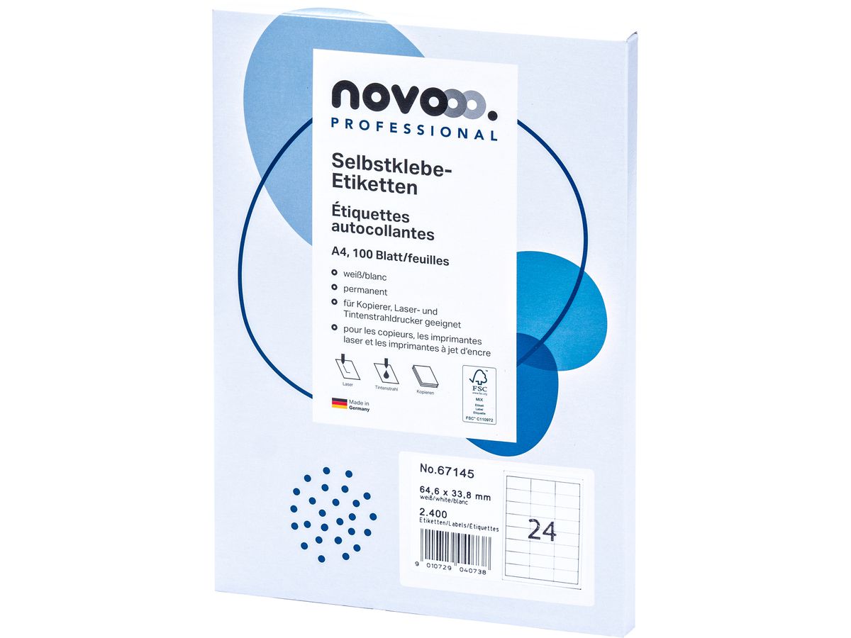 NOVOOO Etiquette 64.6x33.8mm 67145 blanc 2400 pièces (9010729040738)