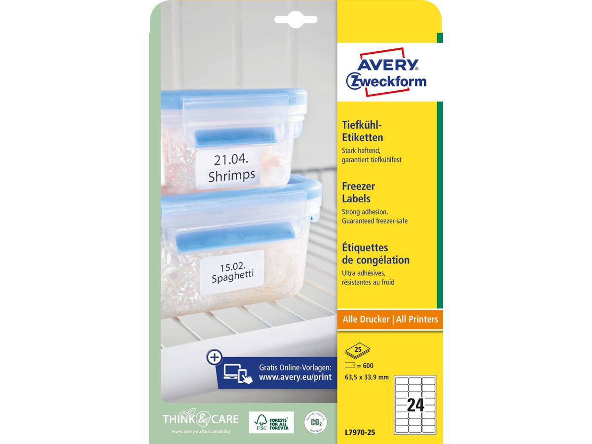 AVERY ZWECKFORM Etiquettes frigo 63,5x33,9mm L7970-25 600 pcs. (4004182067550)
