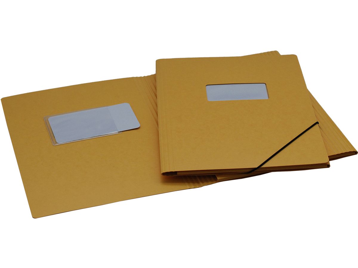 EROLA Dossier à élastique 650my A4 33299F jaune carton fibre a. fenêtre (7640114443411)