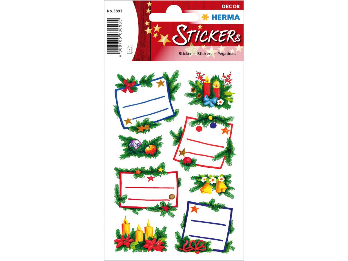 HERMA Sticker Weihnachten 3893 bunt 16 Stück/2 Blatt (4008705038935)