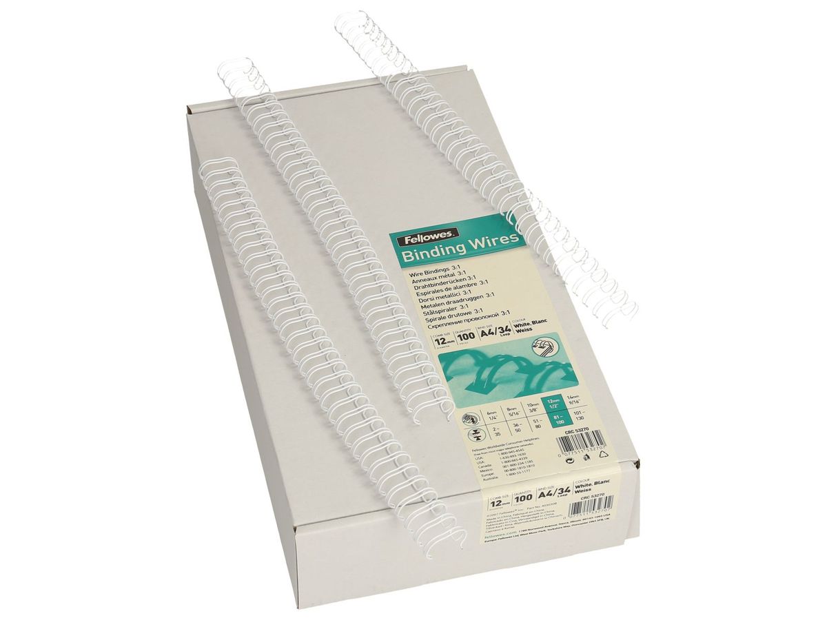 FELLOWES Drahtbinderücken 12mm 53270 weiss 100 Stück (0077511532702)
