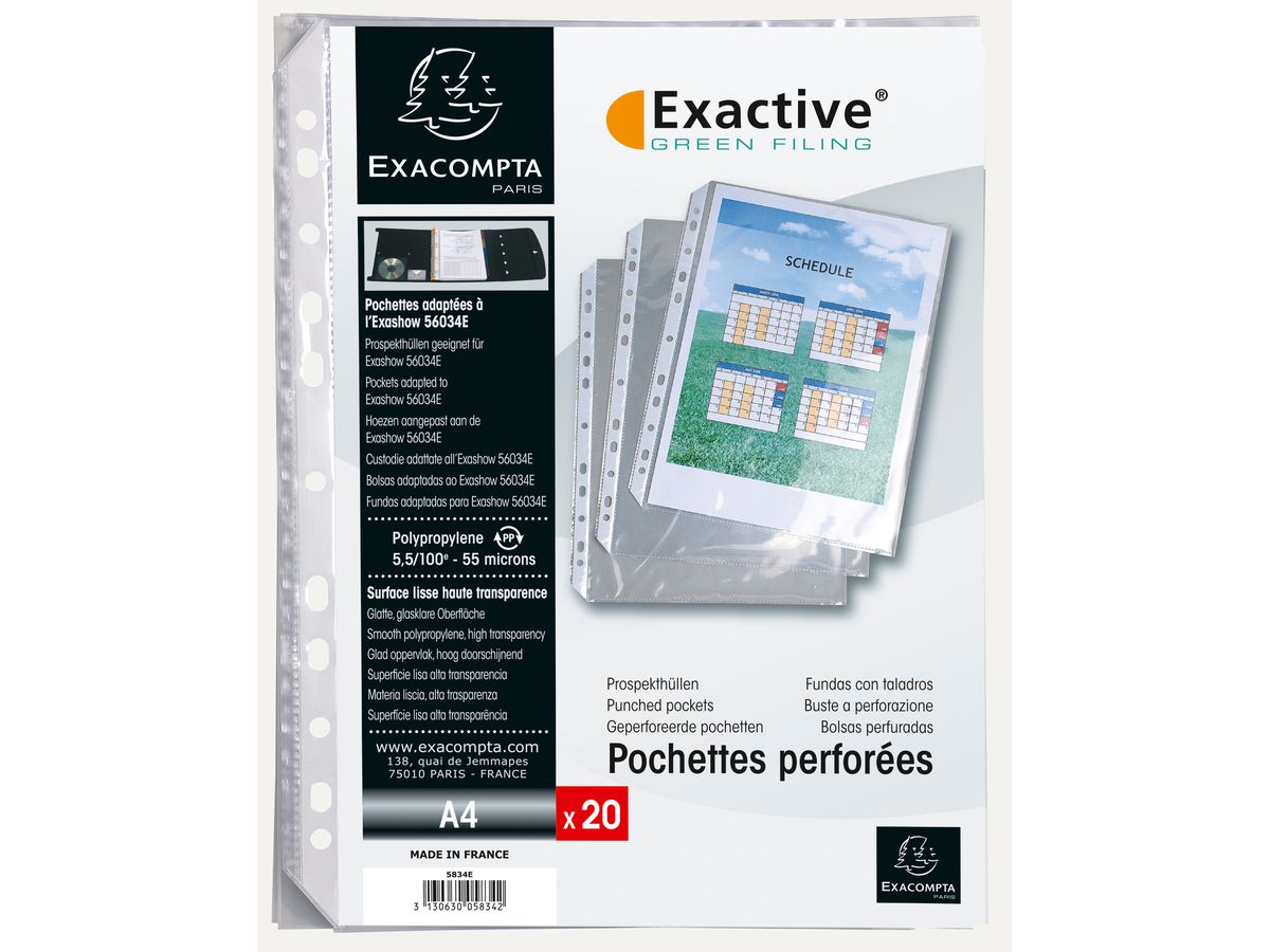 EXACOMPTA Zeigetaschen PP 55my A4 5834E glatt für Exashow 20 Stück (3130630058342)