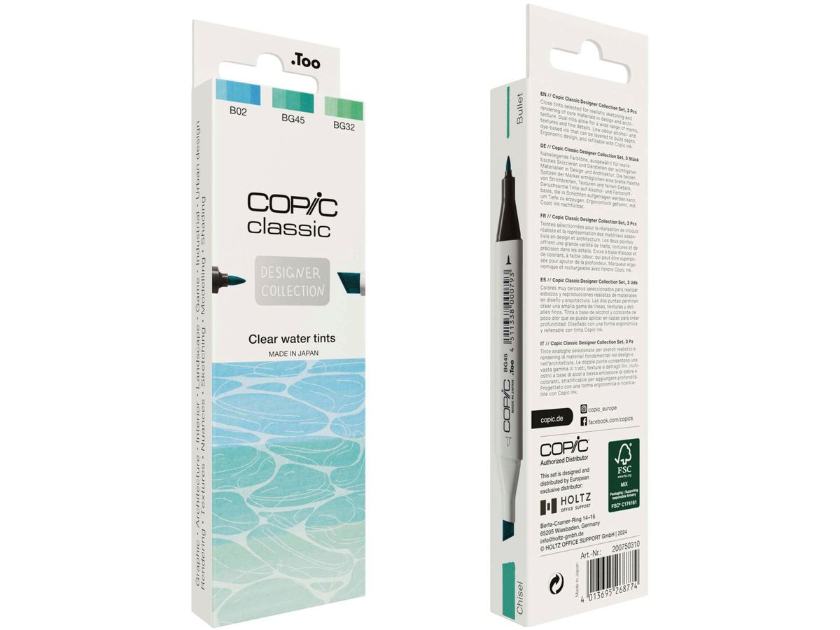 COPIC Marker Classic Designer 200750310 Clear water tints 3 pezzi (4013695268774)