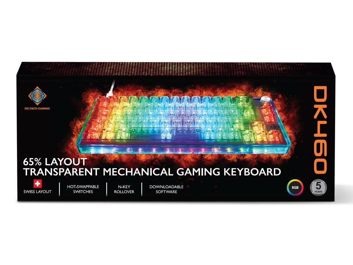 DELTACO TKL Gaming Keyboard mech GAM-160-T-CH transparent RGB CH-Layout (7333048064042)
