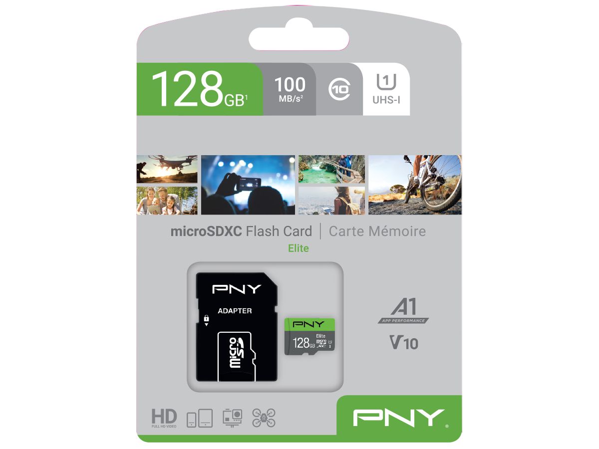 PNY micro-SDXC Elite 128GB P-SDU128V11100EL-GE UHS-I U1/A1(V10)&SD adapter (0751492625706)