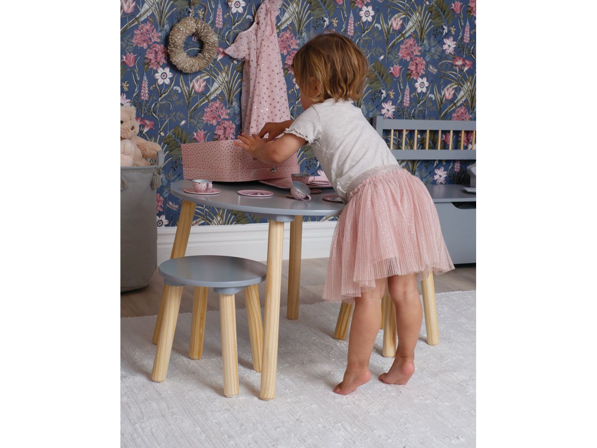 JABADABADO Runder Tisch inkl. 2 Hocker H13221 grau, Höhe 42.5cm, Ø 59cm (7332599132217)