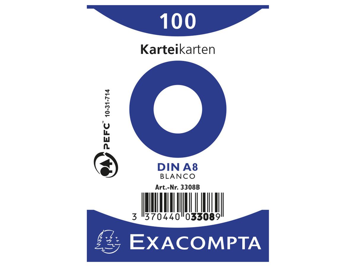 EXACOMPTA Karteikarten blanko A8 3308B weiss 100 Stück (3370440033089)