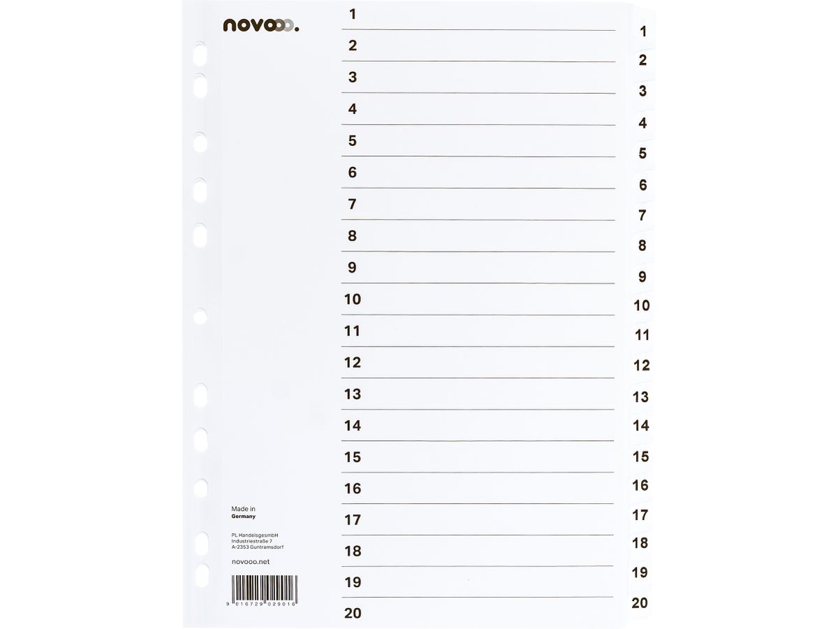 NOVOOO Registro cartone A4 40623 bianco 1-20 (9010729029016)