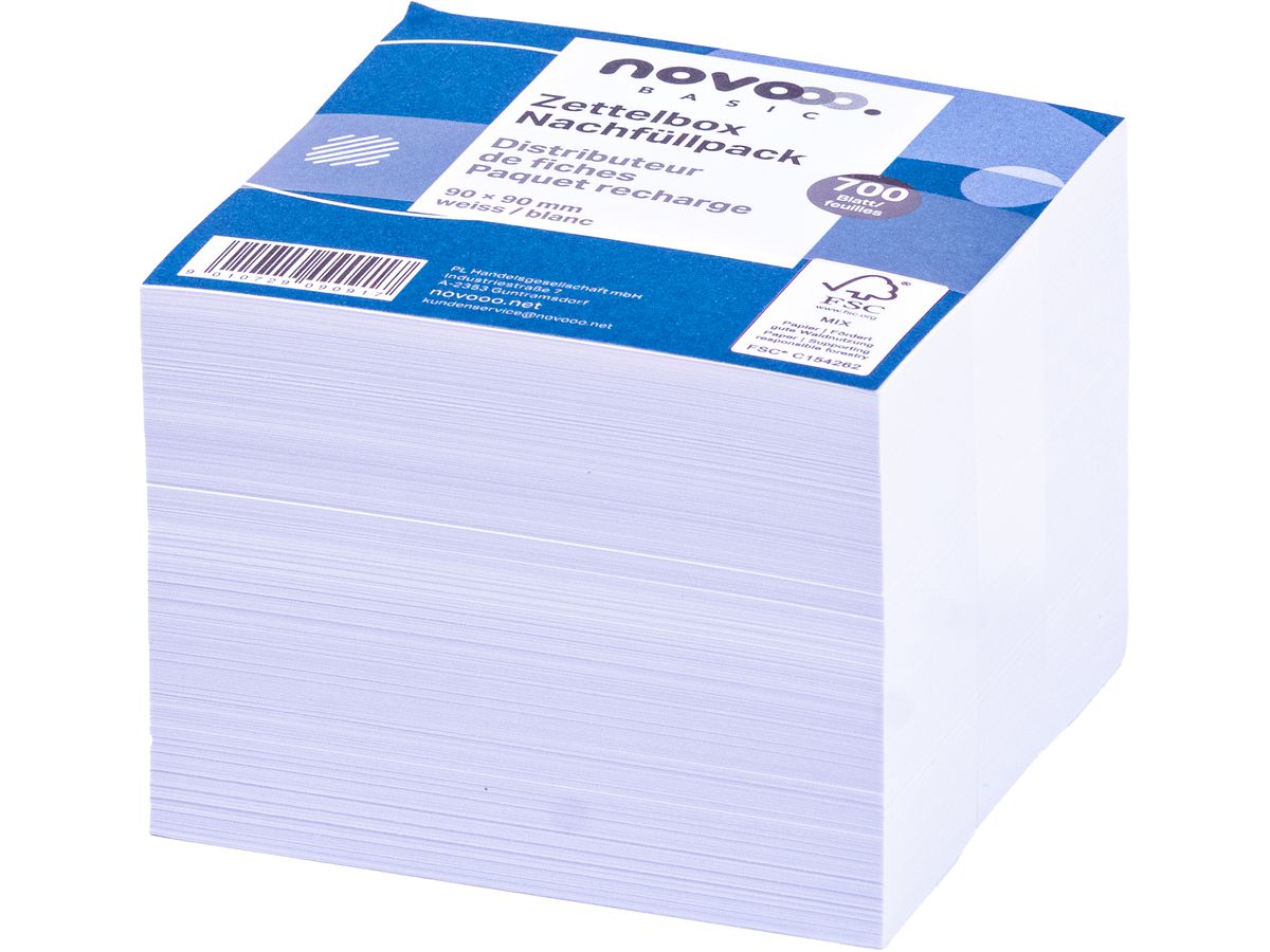 NOVOOO Zettelbox Papier 90x90mm 731146 weiss, 80g 700 Blatt (9010729090917)