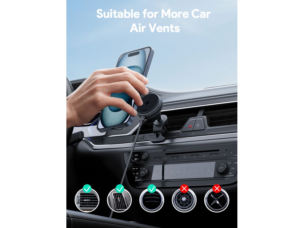 AUKEY MagFusion Dash Phone Mount HD-MC13A w. Cooling System 15W, Qi2 (0689323789788)