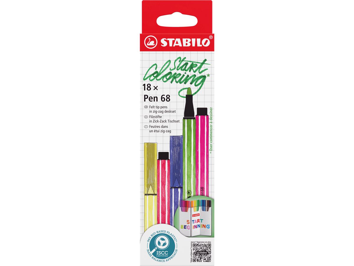 STABILO Faserschreiber Pen 68 1mm 6818/9 Zick Zack Etui 18 Stück (4006381616751)
