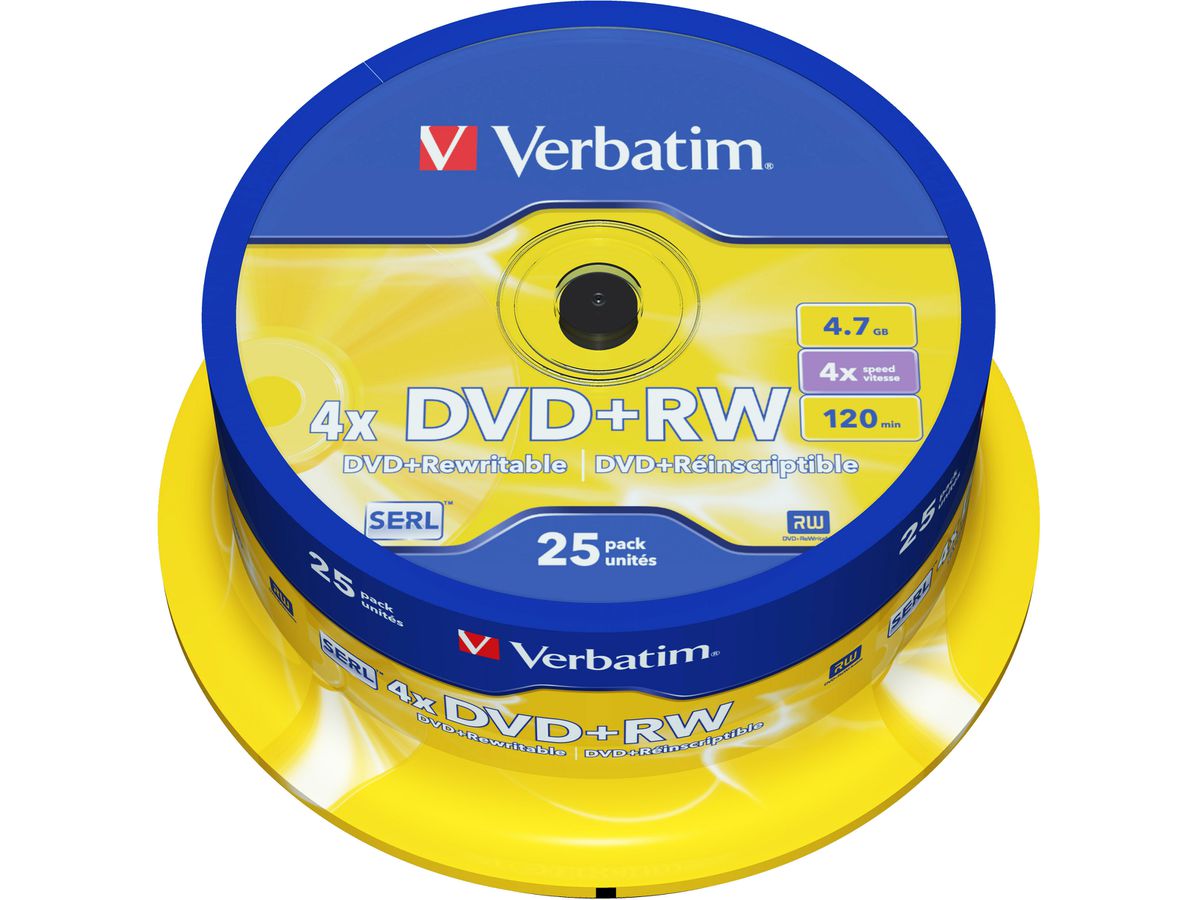 VERBATIM DVD+RW Spindle 4.7GB 43489 4x 25 Pcs (0023942434894)