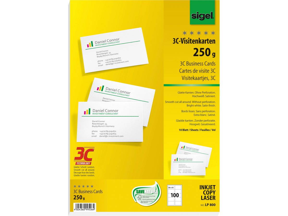 SIGEL Biglietti da visita 85x55mm LP800 bianco, 250g 100 pezzi (4004360995064)