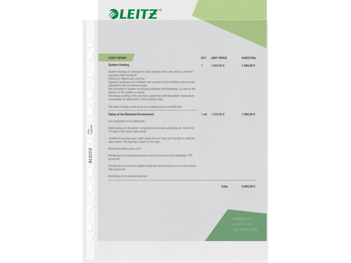 LEITZ Zeigetaschen PP A4 47900000 genarbt, 0,09mm 100 Stück (4002432432134)