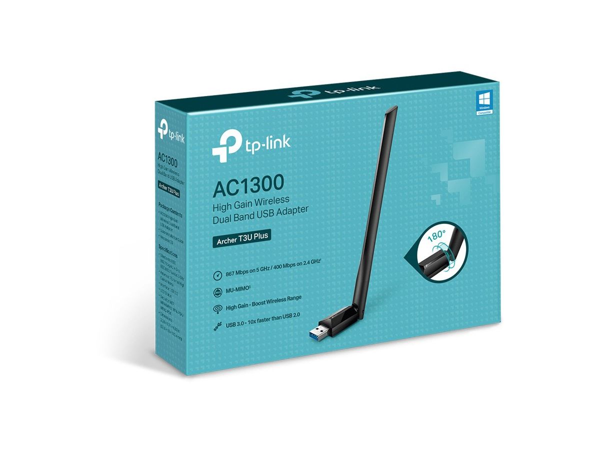 TP-LINK Wi-Fi USB Adapter Archer T3U Plus AC 1300 High Gain Dual Band (6935364053413)