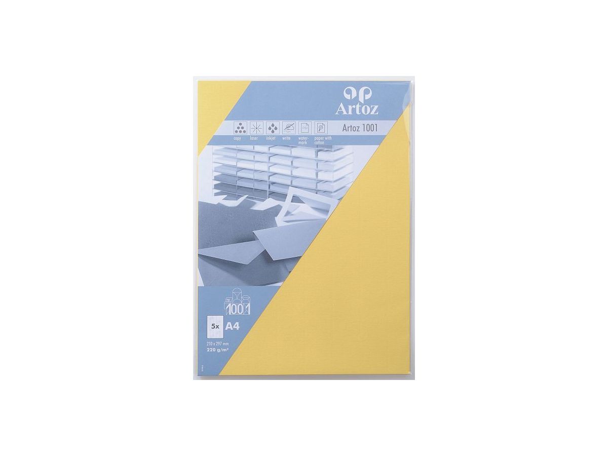 ARTOZ Cartes 1001 A4 107696142 220g, jaune clair 5 feuilles (7612450296105)