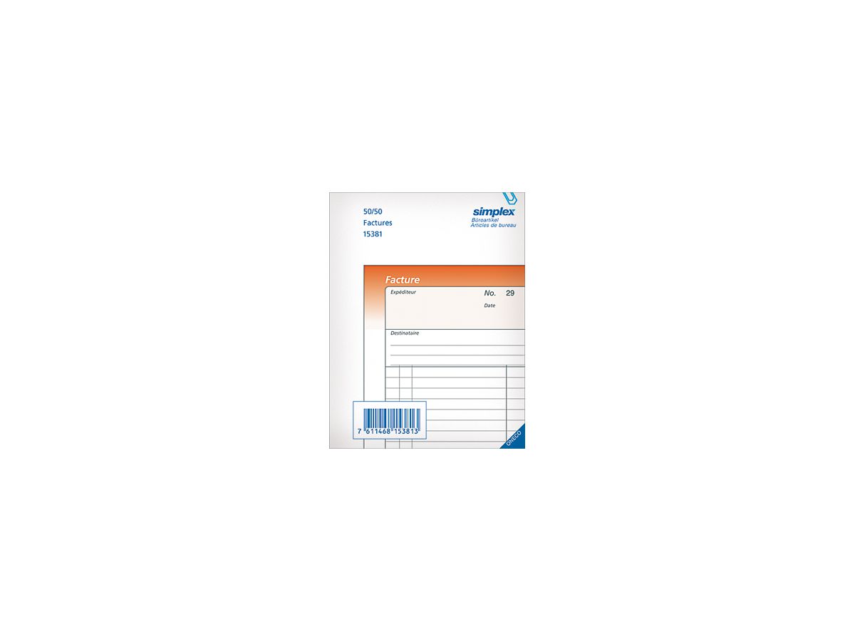 SIMPLEX Rechnungen F A5 15401F orange/weiss 50x3 Blatt (7611468154018)