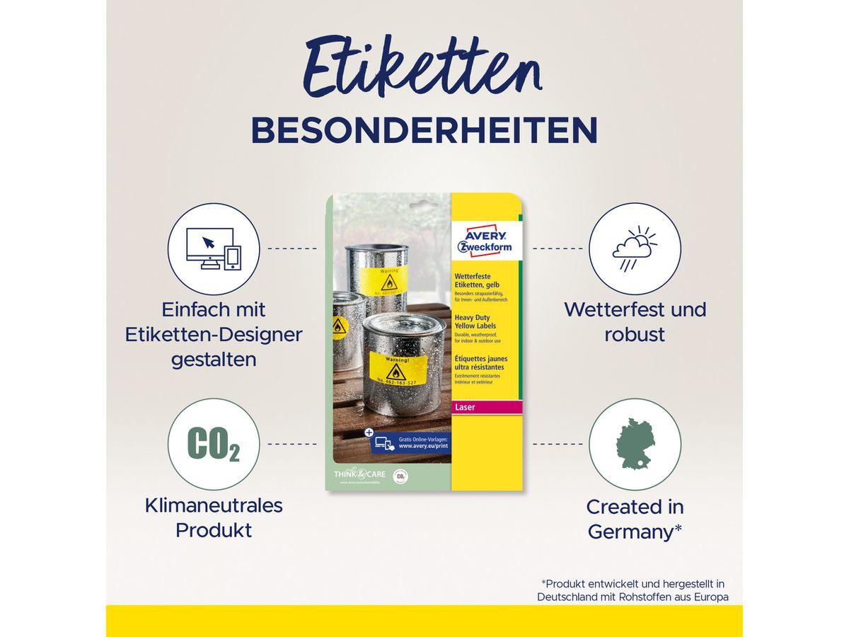 AVERY ZWECKFORM Etichette targa 30mm L612820 giallo,rotondo 960 pz./20 f. (4004182048375)