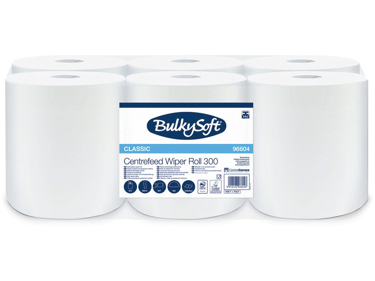 BULKYSOFT Putztuchrolle 1-lagig 22x35cm 26257 Midi, Classic weiss 6 Rollen (8018426966048)