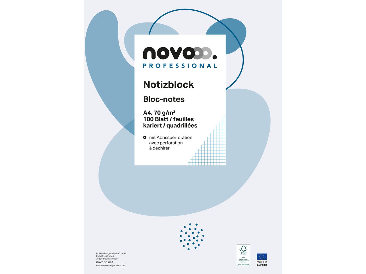 NOVOOO Notizblock weiss A4 694722 kariert 4mm, 70g 5x100 Blatt (9010729030449)
