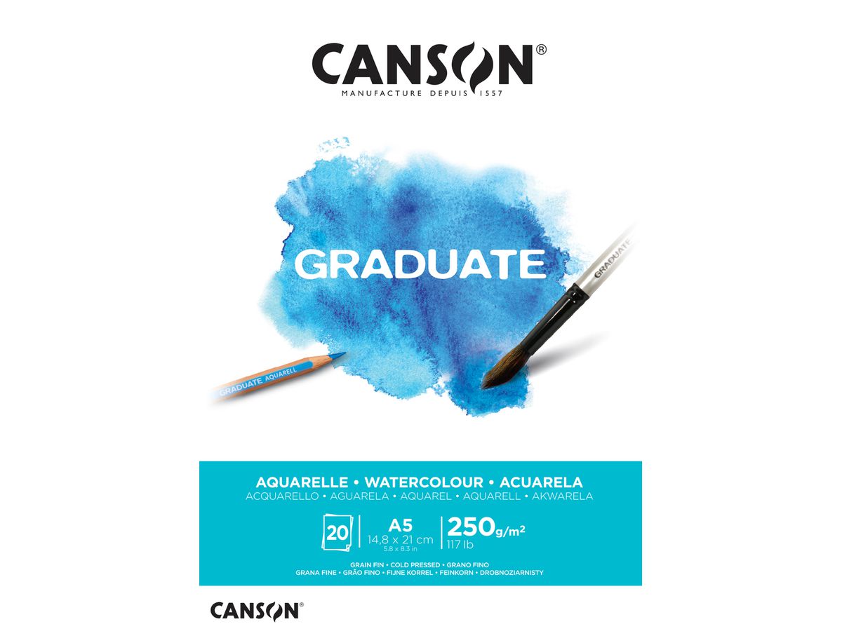 CANSON Graduate Aquarelle A5 400110373 20 Blatt, weiss, 250g (3148950020390)