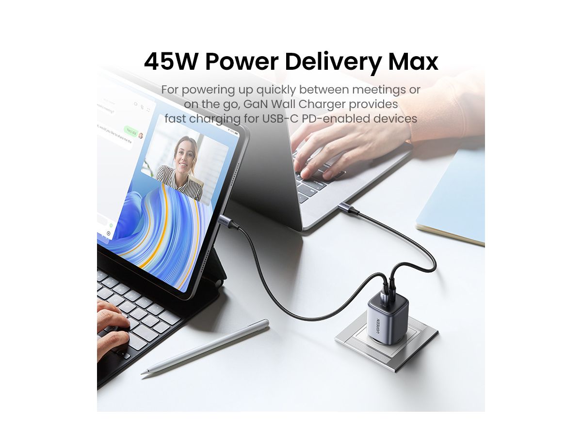 UGREEN USB C Wallcharger Nexode 90573 Dual,45W,PD GaN, Black (6957303895731)