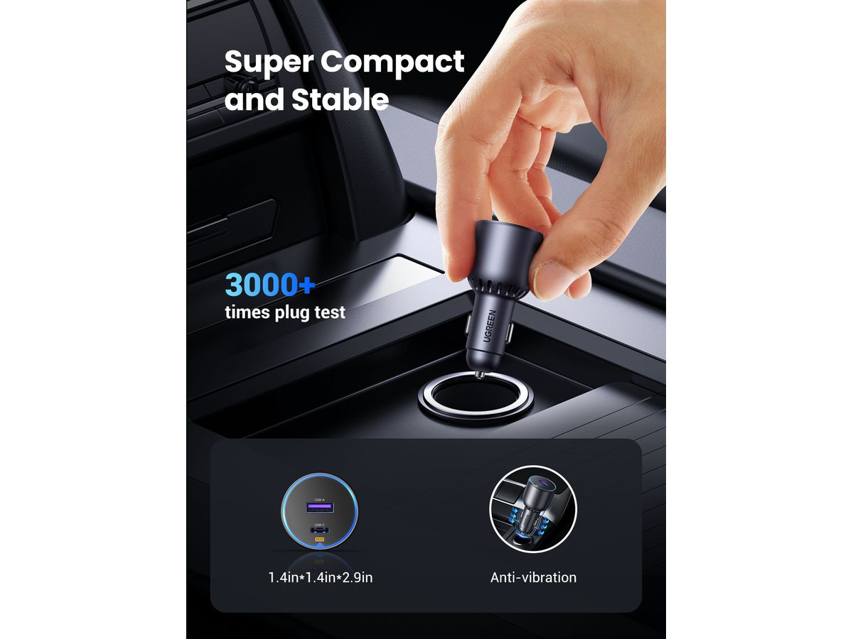 UGREEN Fast Car Charger 63W 2-Port 35023 1x USB-C, 1x USB-A (6941876230235)
