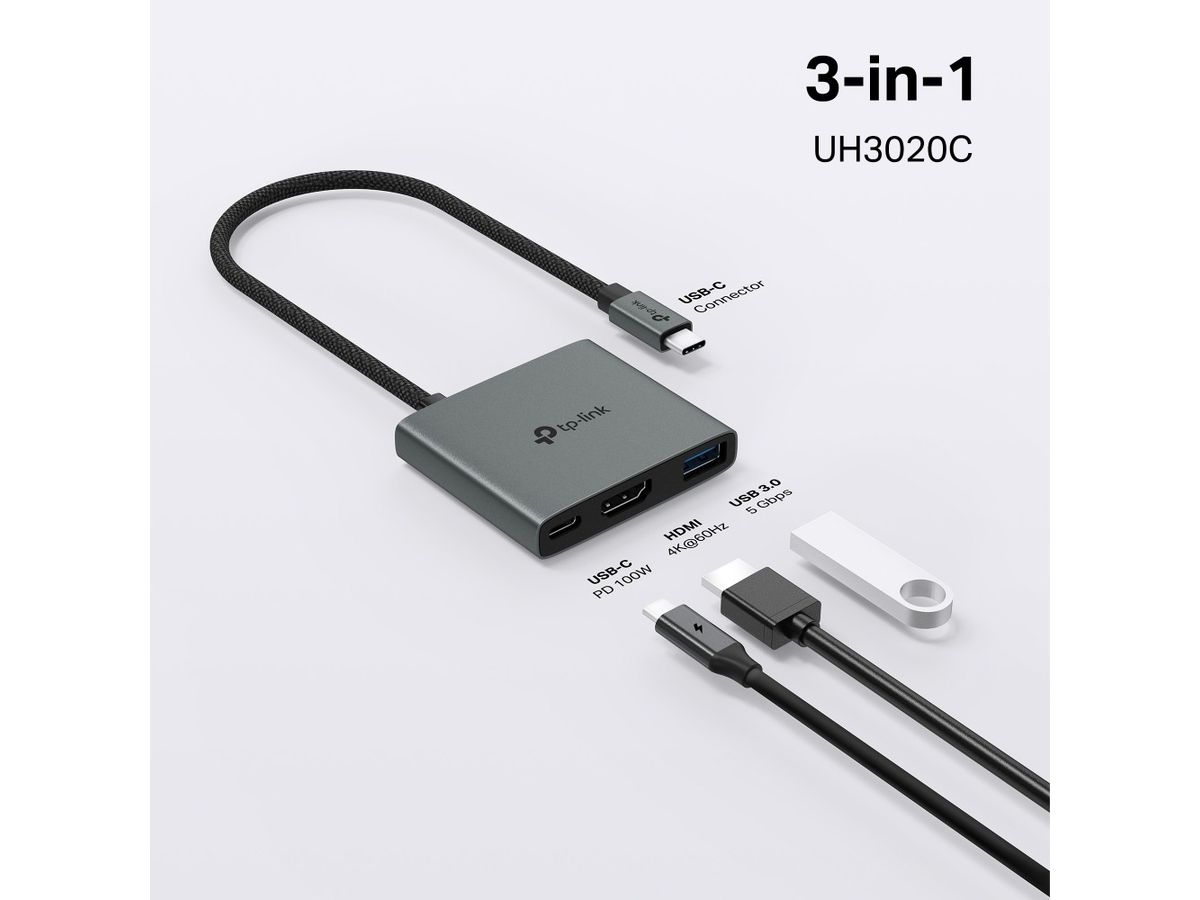 TP-LINK USB-C 3-Port Hub UH3020C HDMI 4K,USB-A, PD 100W (1210002600071)