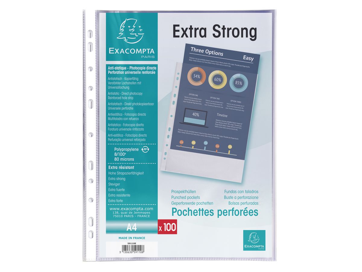 EXACOMPTA Poches présent PP 80my A4 59110E transparent grané 100 pcs. (3130630591108)