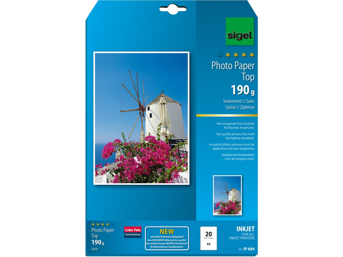 SIGEL InkJet Photo Paper A4 IP684 190g,matt, bianco 20 fogli (4004360998379)