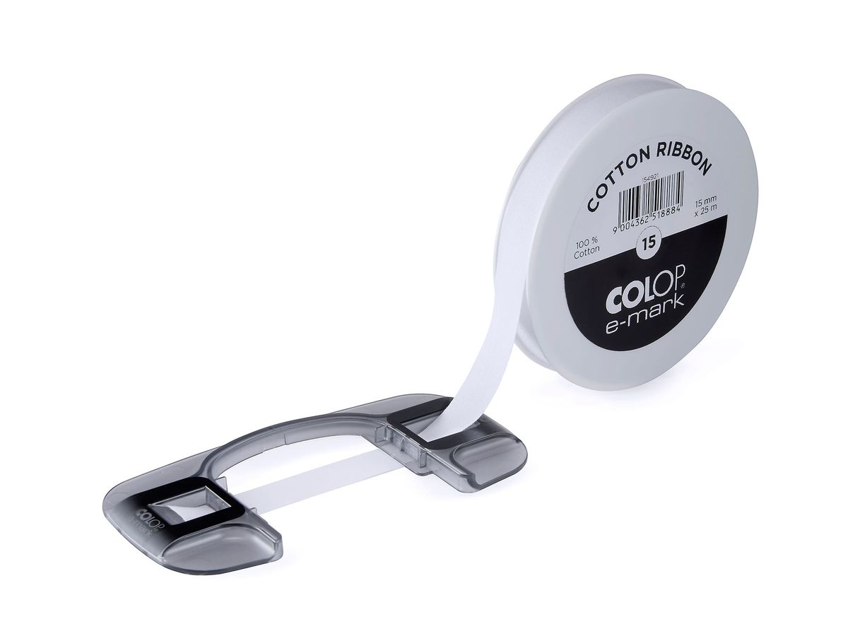COLOP Nastro di cotone 15mmx25m 154921 per e-mark, bianco (9004362518884)
