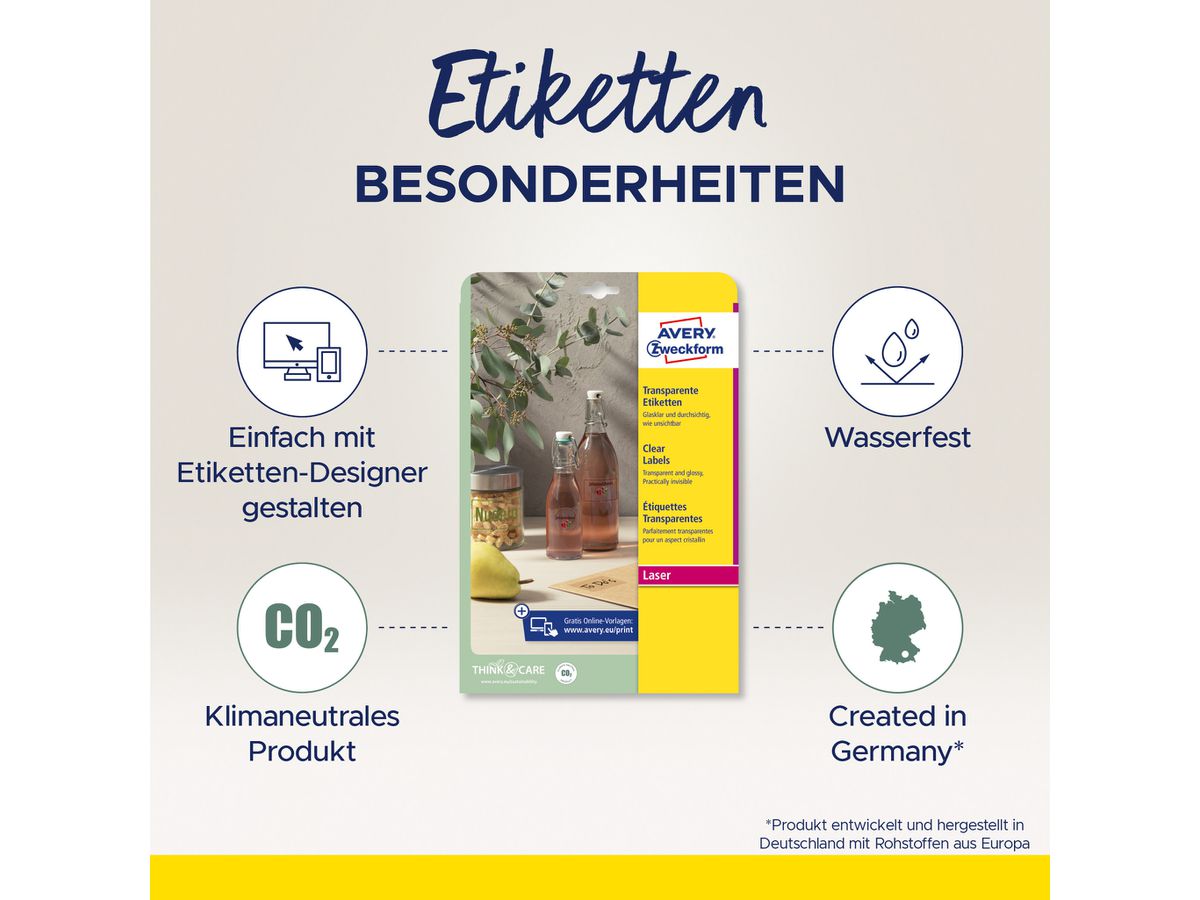 AVERY ZWECKFORM Etichette 45,7x25,4mm L7781-25 trasparente 1000 pezzi (4004182252536)