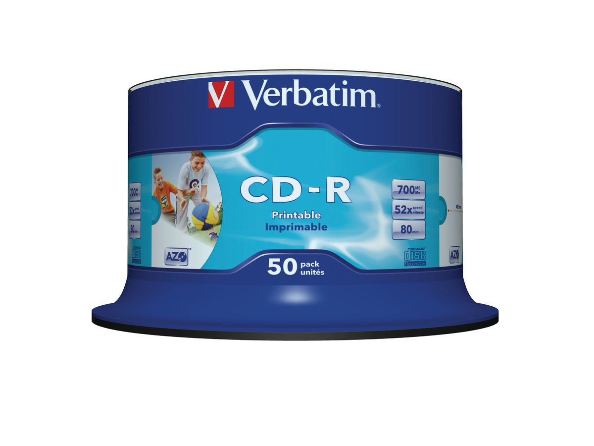 VERBATIM CD-R Spindle 80MIN/700MB 43438 52x fullprint o.L 50 Pcs (0023942434382)