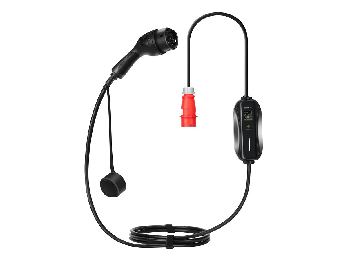 DELTACO e-Charge,cab.LED disp.type-2 EV-3226 3-phase,16A, Mode-2,6m,Bl. (7333048056511)